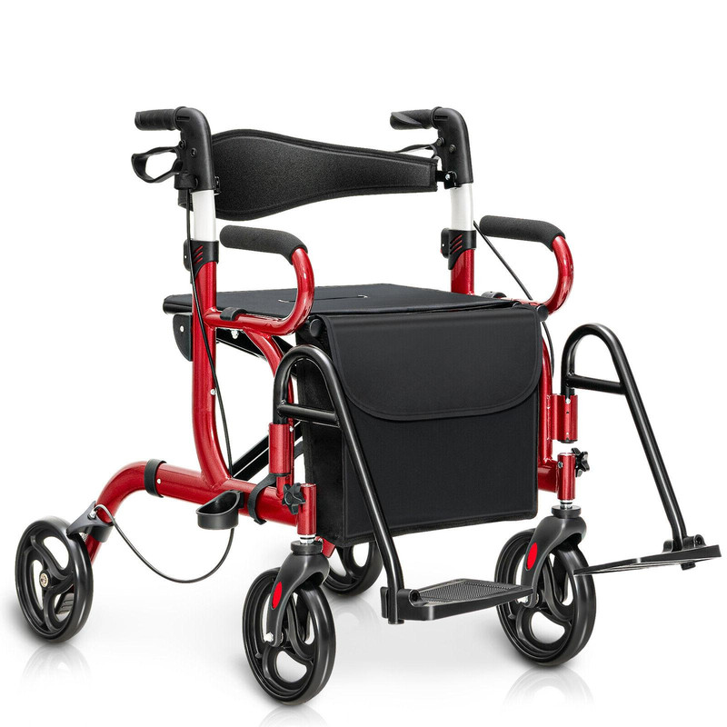 Folding Rollator Walker with 8 Inch Wheels and Seat Lightweight, Adjustable & Durable Mobility Aid