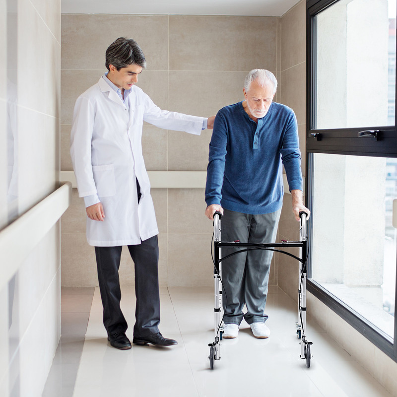 Height Adjustable Aluminum Walker with Rolling Wheels and Brakes Foldable Mobility Aid for Seniors