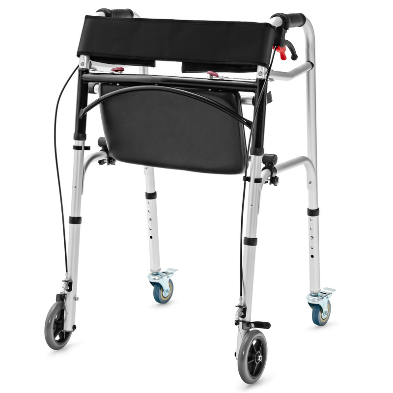 Height Adjustable Aluminum Walker with Rolling Wheels and Brakes Foldable Mobility Aid for Seniors