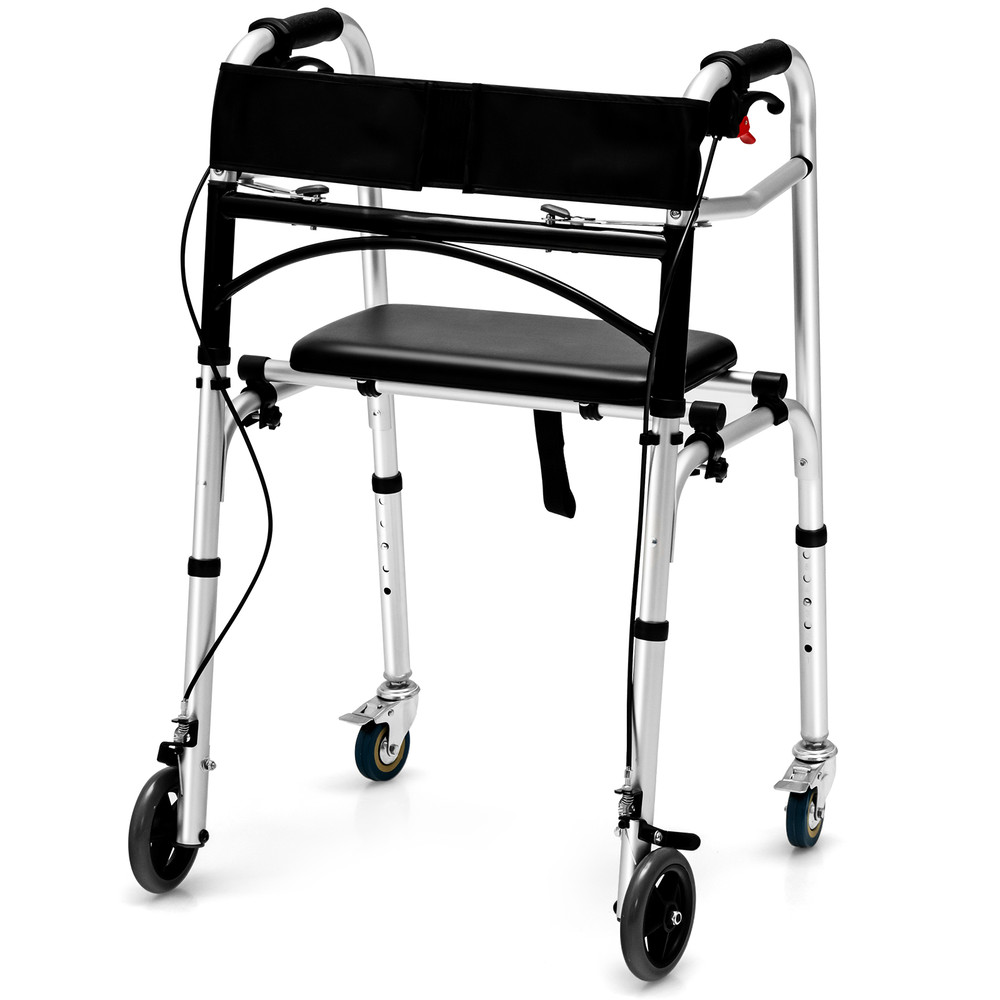 Height Adjustable Aluminum Walker with Rolling Wheels and Brakes Foldable Mobility Aid for Seniors