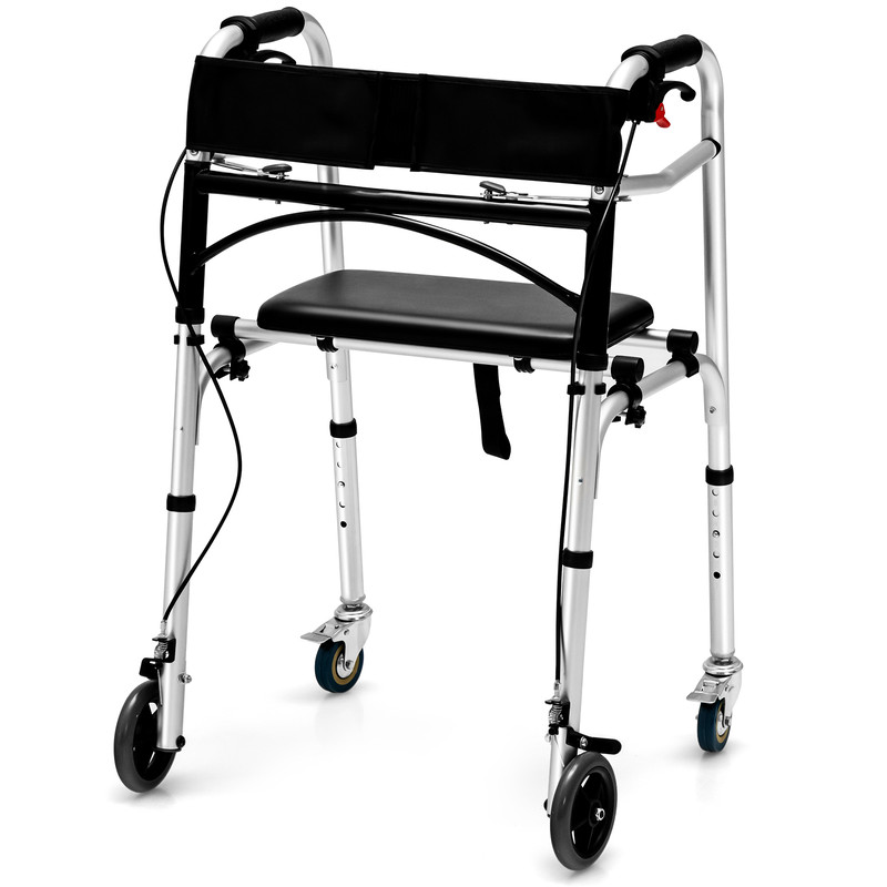 Height Adjustable Aluminum Walker with Rolling Wheels and Brakes Foldable Mobility Aid for Seniors