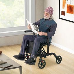 2 in 1 folding rollator walker with seat & wheels supports up to 300 lbs, adjustable & portable