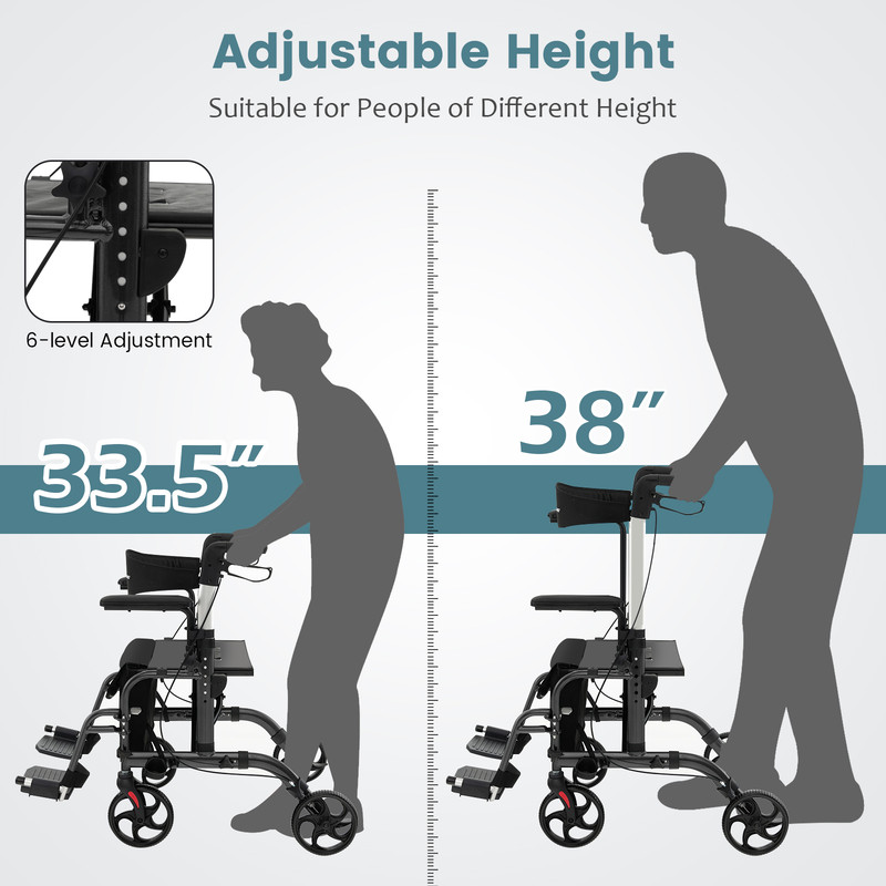 2 in 1 Folding Rollator Walker with Seat & Wheels Supports Up to 300 lbs, Adjustable & Portable