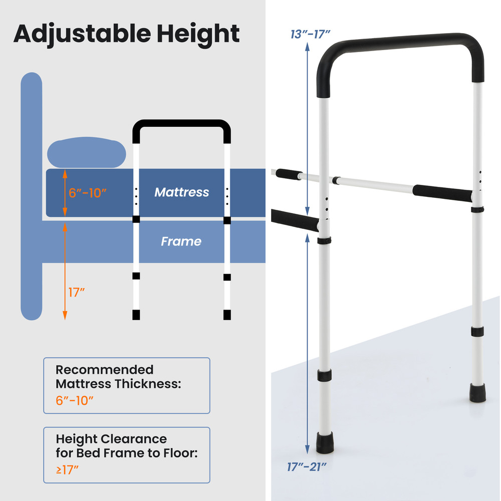 Adjustable Bed Assist Rail for Fall Prevention Heavy Duty Support for Elderly & Rehab Patients
