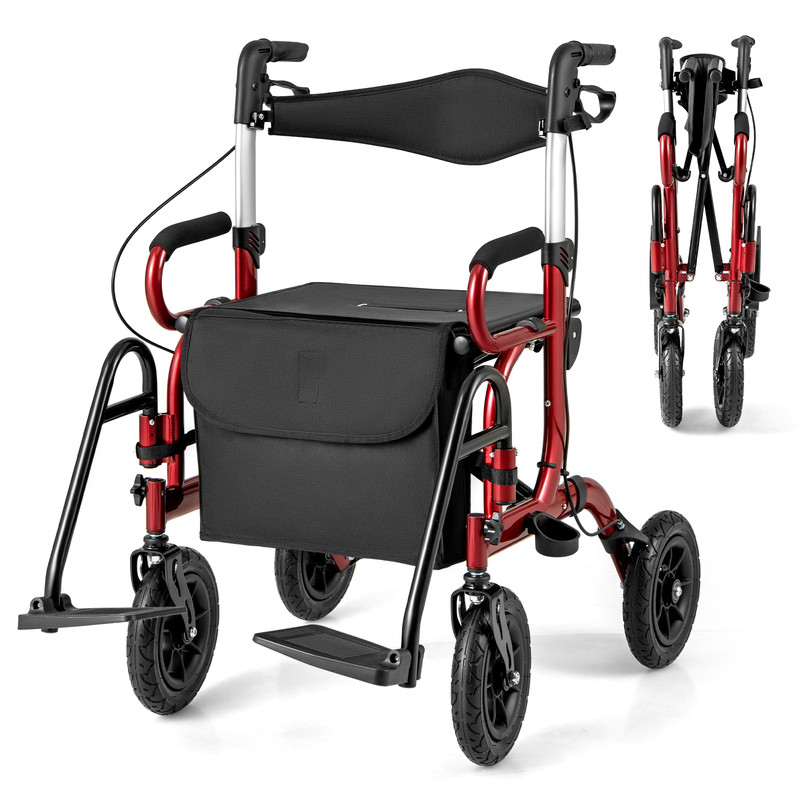 2 in 1 Foldable Rollator Walker with Seat & 9 Inch Pneumatic Tires for Seniors – Adjustable, Lightweight & Comfortable