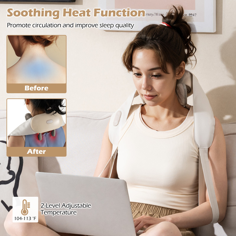 Rechargeable Neck Shoulder Massager With Heat Portable Shiatsu Deep Tissue Massager For Back Neck   4