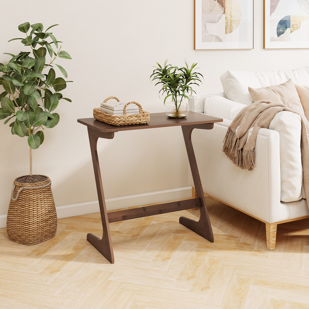 Bamboo ZShaped Spacious Sofa Side Table With SpaceSaving Tabletop 0