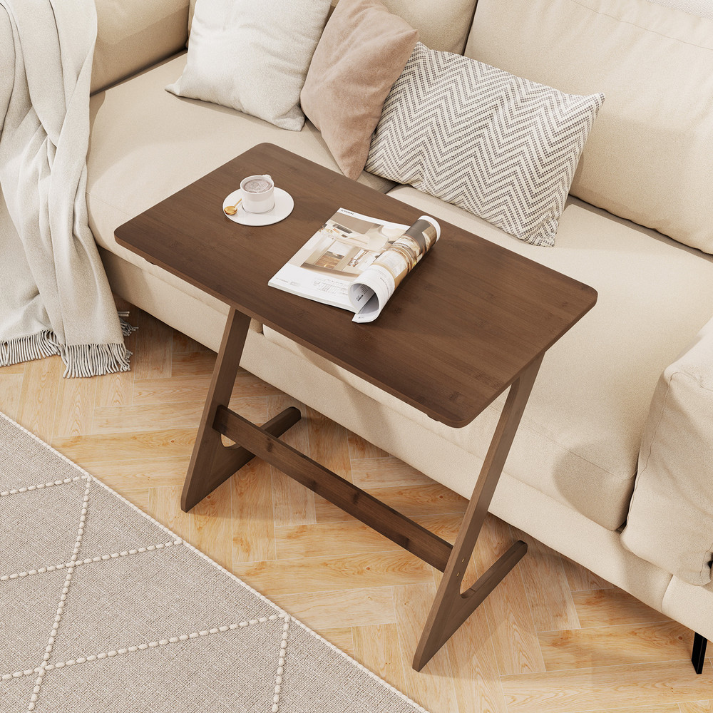 Bamboo ZShaped Spacious Sofa Side Table With SpaceSaving Tabletop 1