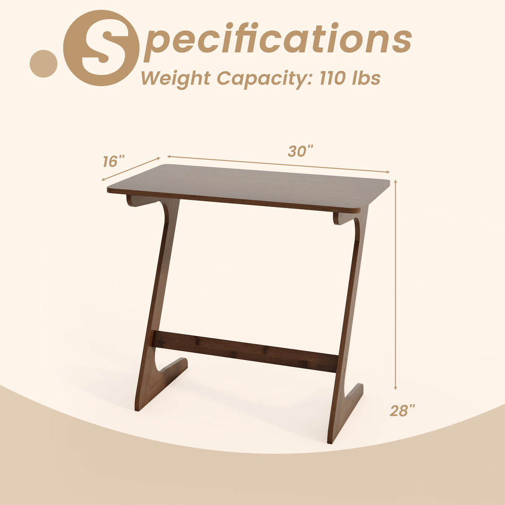 Bamboo ZShaped Spacious Sofa Side Table With SpaceSaving Tabletop 6