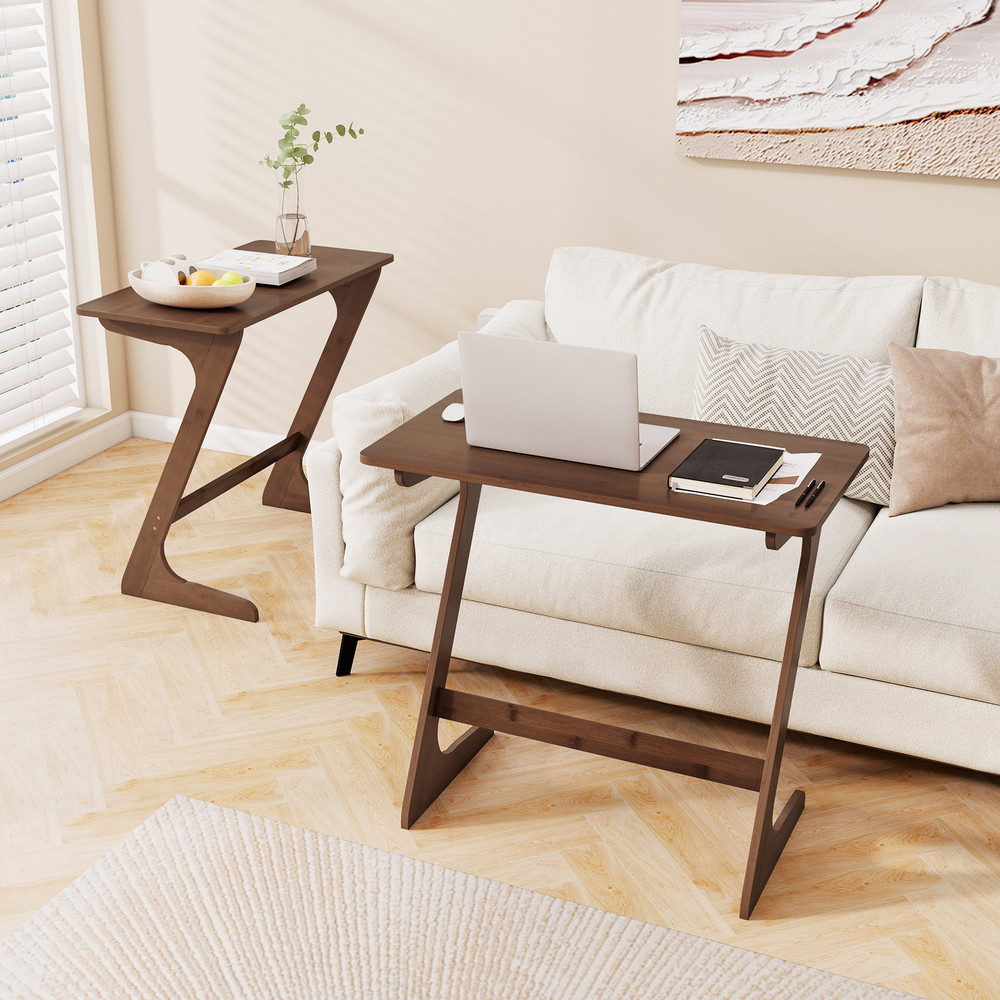 Bamboo ZShaped Spacious Sofa Side Table With SpaceSaving Tabletop 2