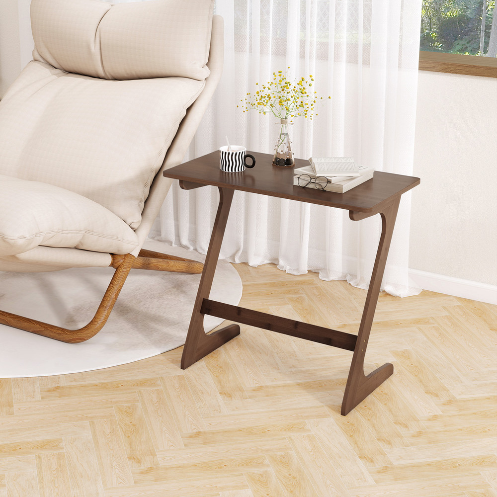 Bamboo ZShaped Spacious Sofa Side Table With SpaceSaving Tabletop 3