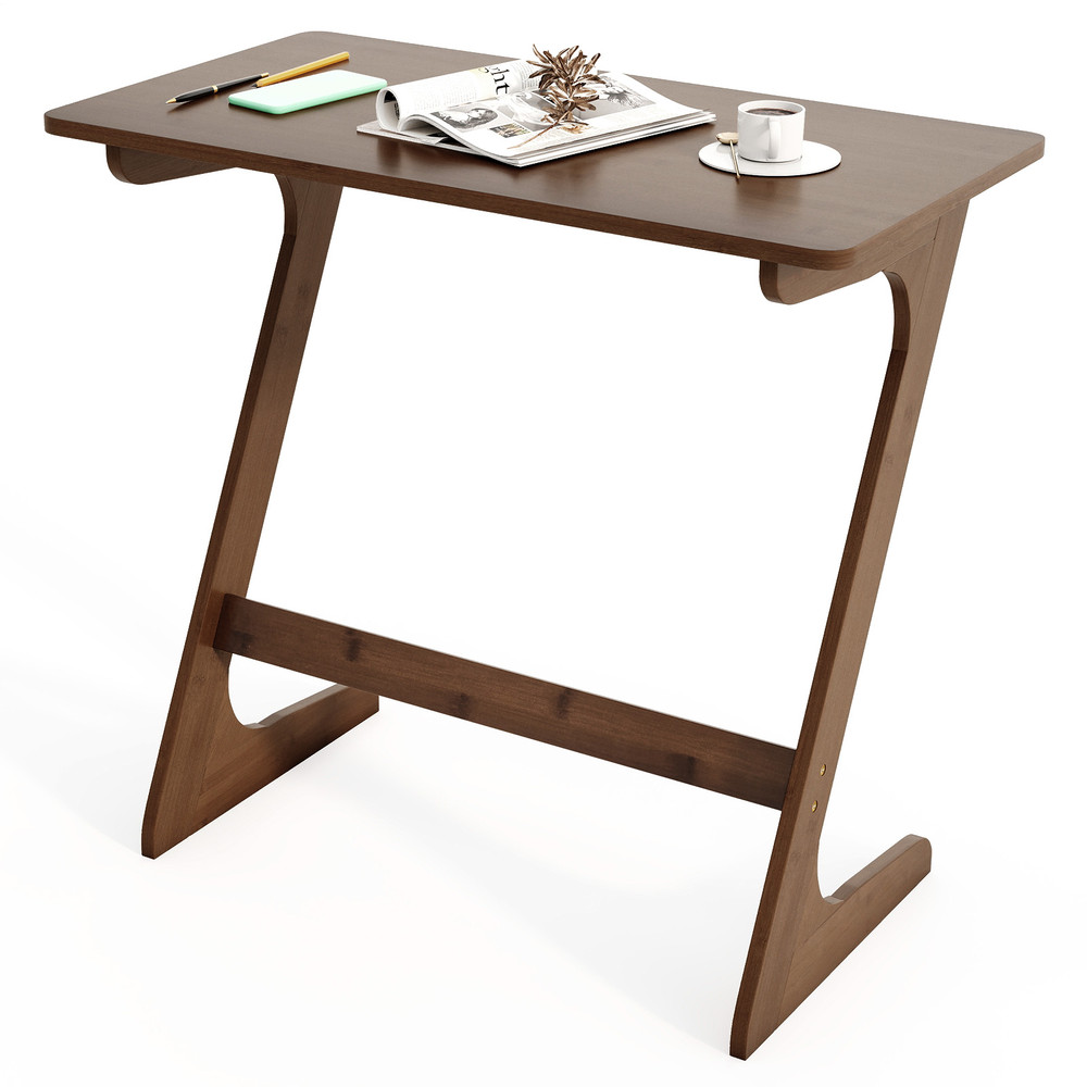 Bamboo ZShaped Spacious Sofa Side Table With SpaceSaving Tabletop 7
