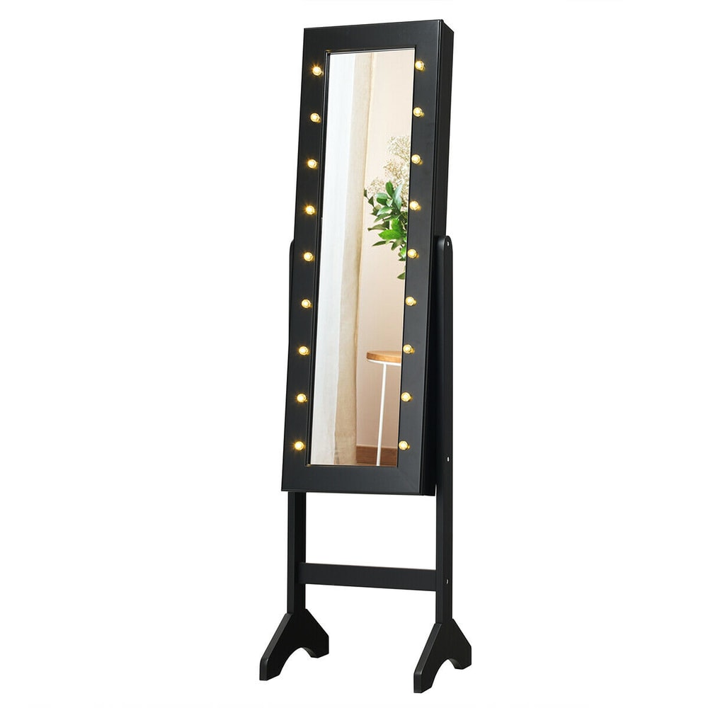 Mirrored Jewelry Cabinet Armoire Organizer with LED Lights, Elegant Storage for Necklaces, Rings & More