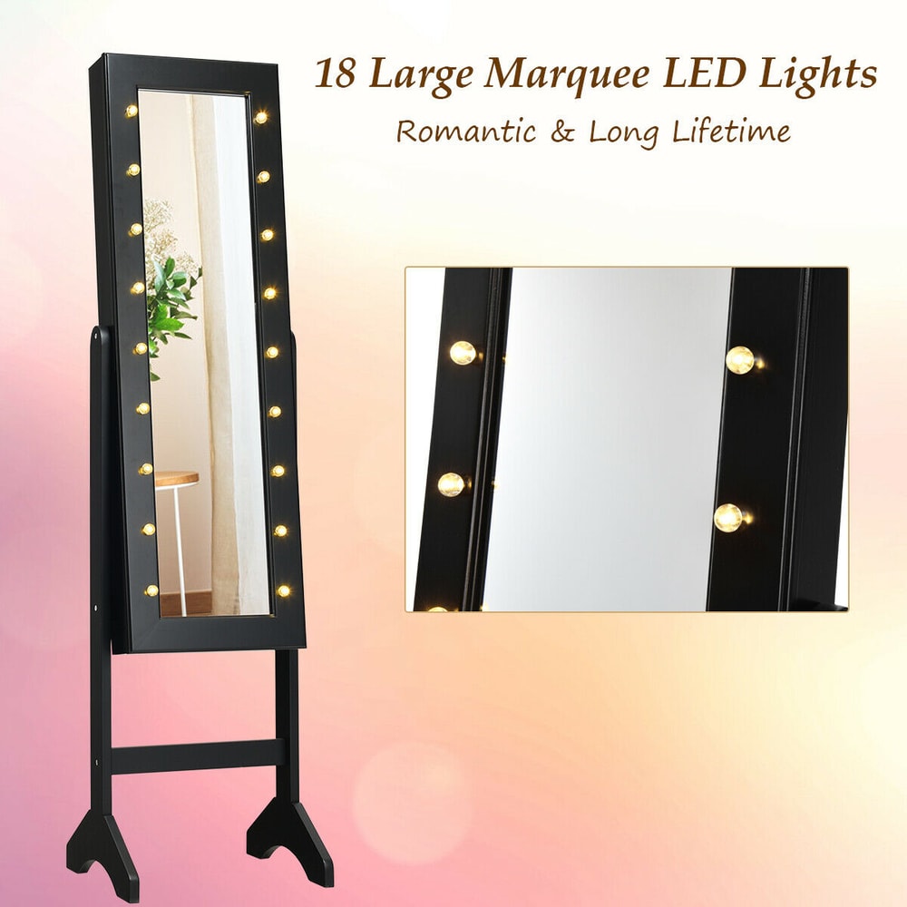 Mirrored Jewelry Cabinet Armoire Organizer with LED Lights, Elegant Storage for Necklaces, Rings & More