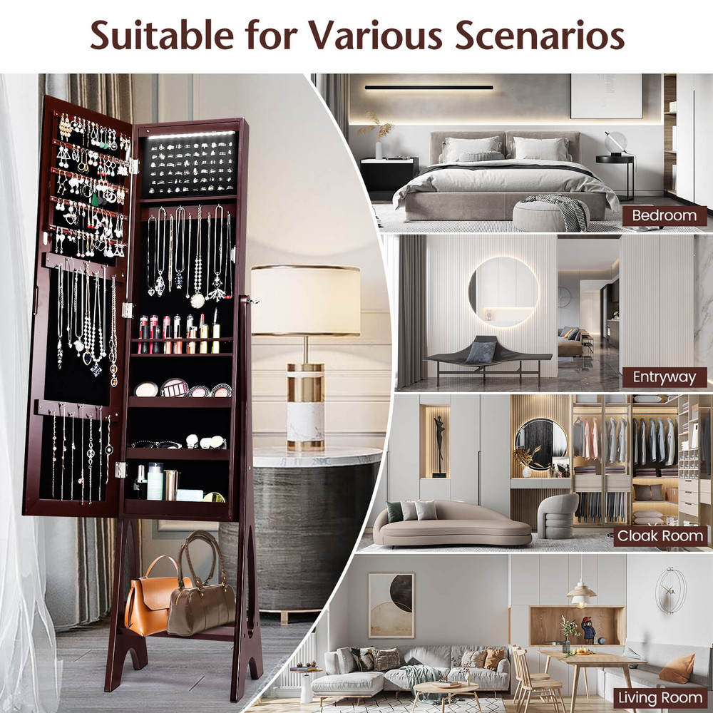 LED Jewelry Cabinet Armoire Organizer With Bevel Edge Mirror Stylish  Spacious Storage 1