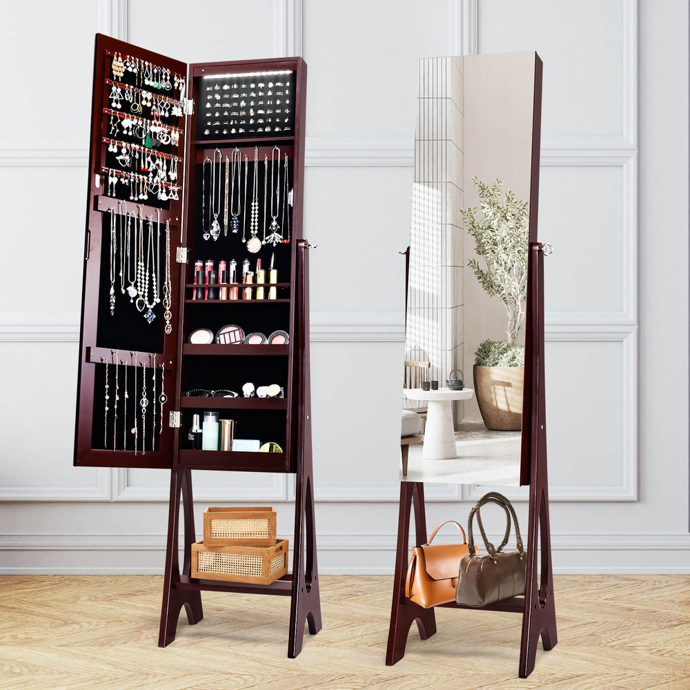 LED Jewelry Cabinet Armoire Organizer With Bevel Edge Mirror Stylish  Spacious Storage 2