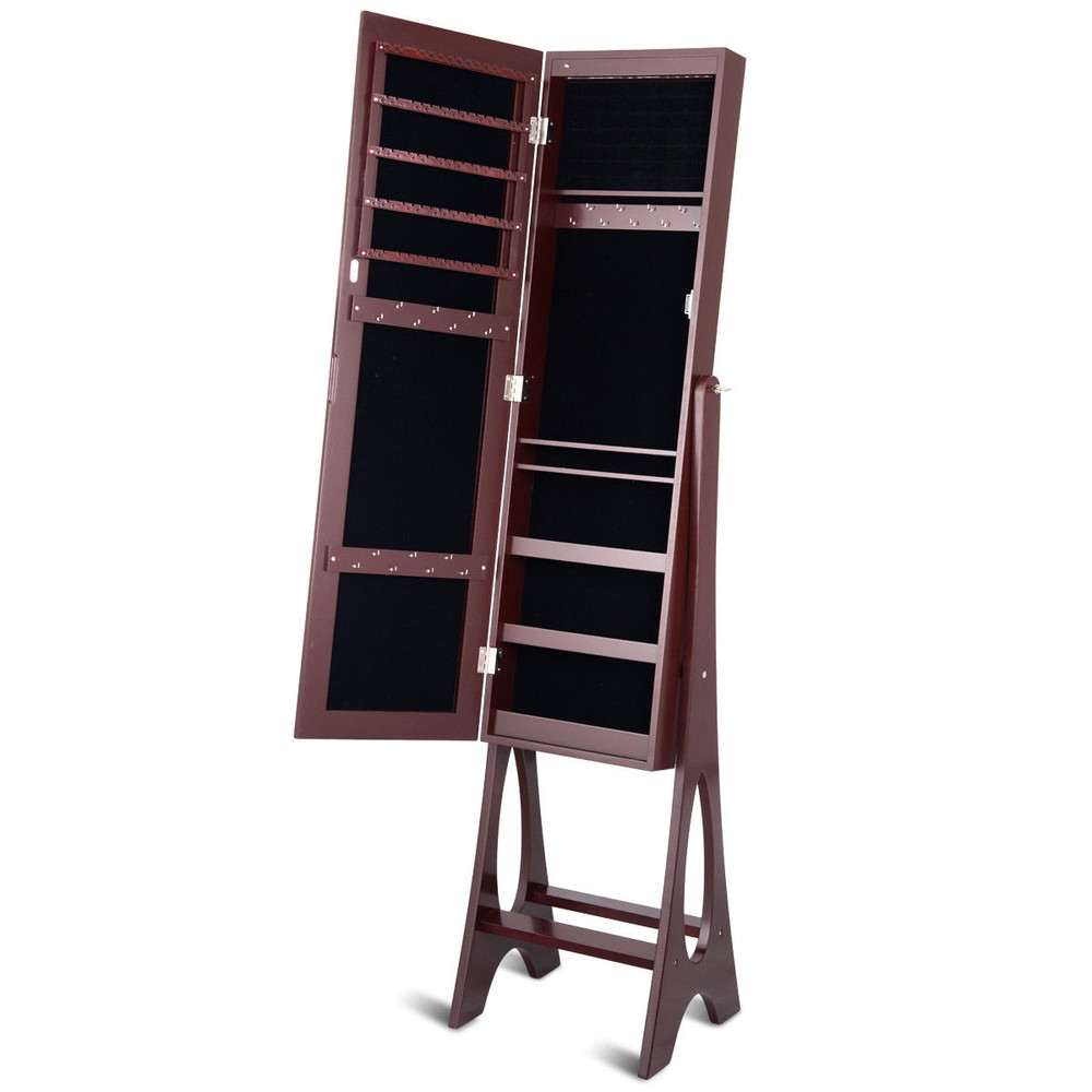 LED Jewelry Cabinet Armoire Organizer With Bevel Edge Mirror Stylish  Spacious Storage 5