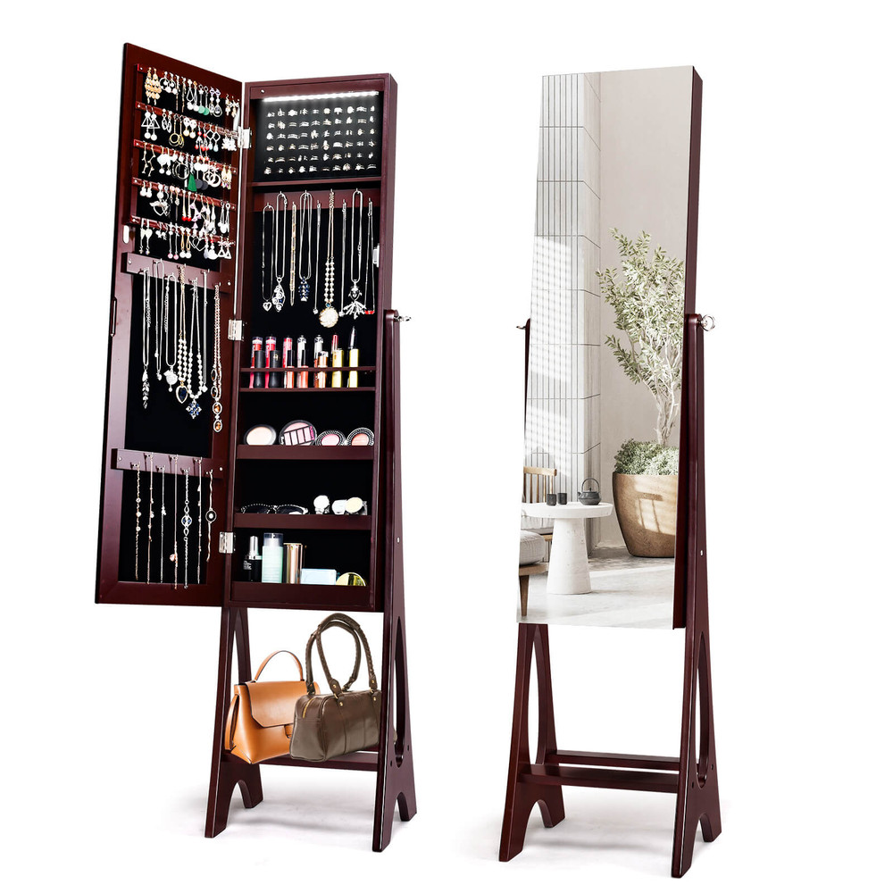 LED Jewelry Cabinet Armoire Organizer With Bevel Edge Mirror Stylish  Spacious Storage 6