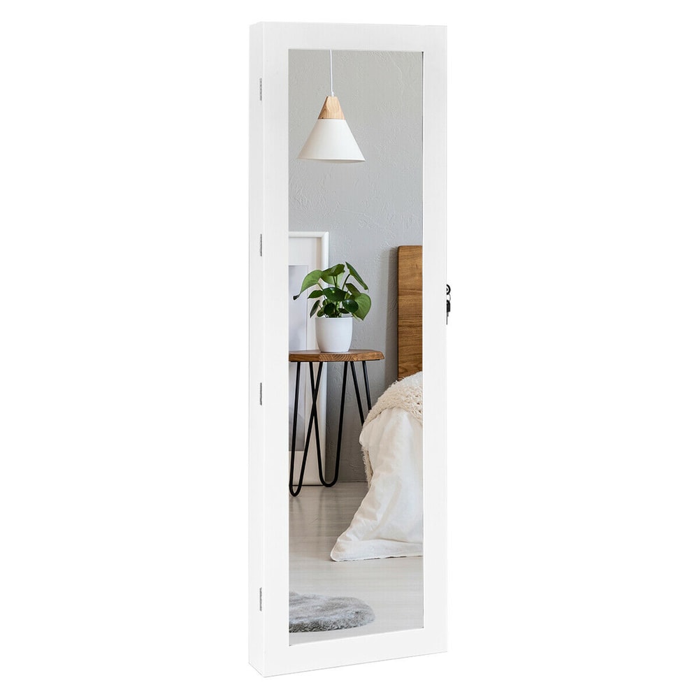 Wall Mounted Lockable Mirror Jewelry Cabinet with LED Light – Full-Length Mirror & Secure Storage