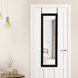 lockable wall door mounted mirror jewelry cabinet with led lights, auto-on lighting & secure storage