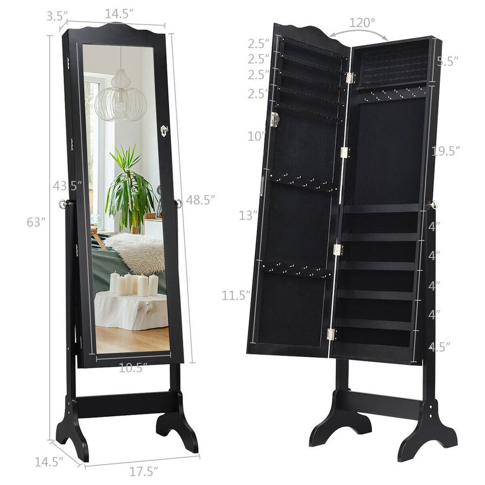 Mirrored Lockable Jewelry Cabinet Armoire – Stylish Organizer Storage Box with Full Length Mirror & Secure Design