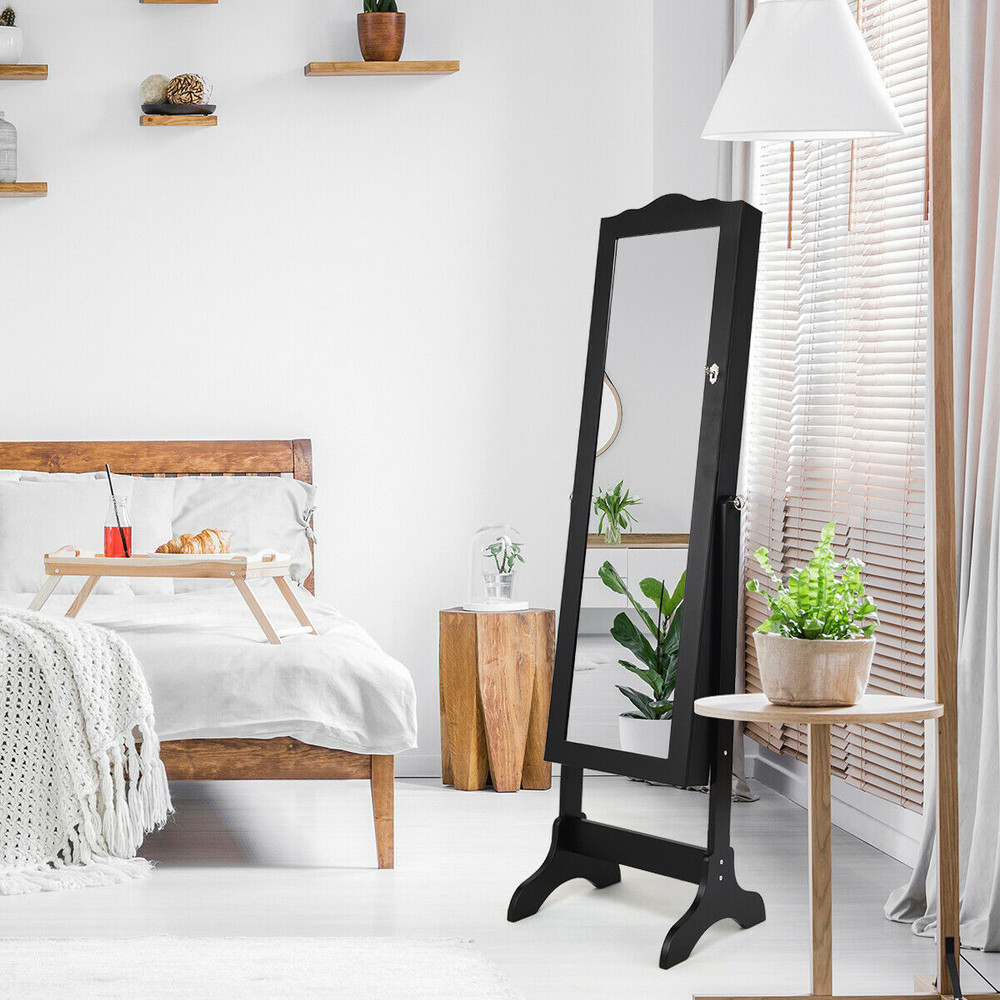 Mirrored Lockable Jewelry Cabinet Armoire – Stylish Organizer Storage Box with Full Length Mirror & Secure Design