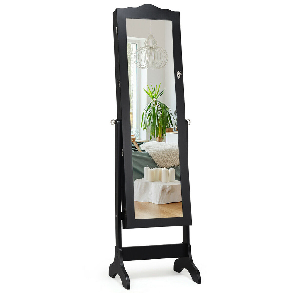 Mirrored Lockable Jewelry Cabinet Armoire – Stylish Organizer Storage Box with Full Length Mirror & Secure Design