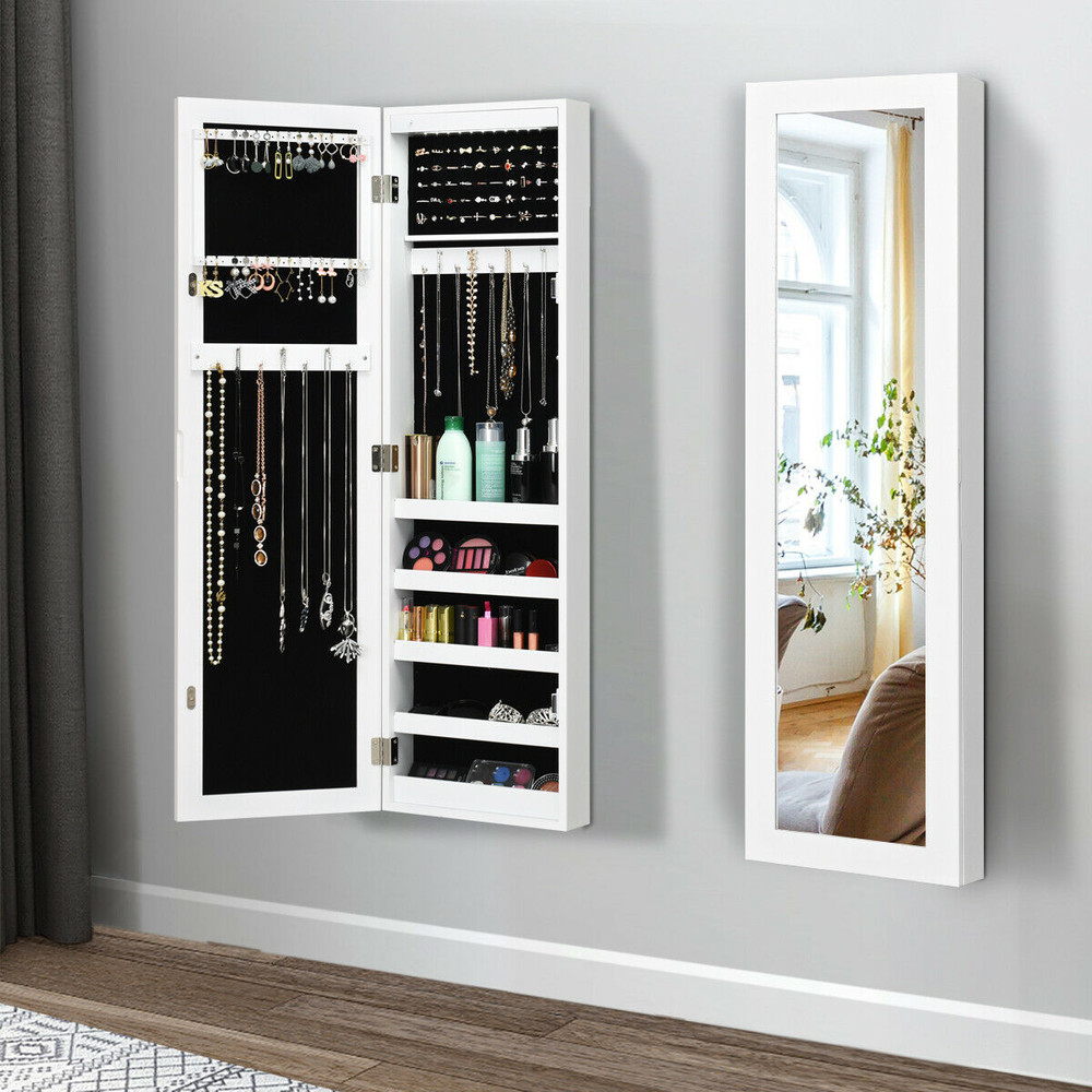 Wall and Door Mirrored Jewelry Cabinet with LED Light – Elegant Storage & Space-Saving Design