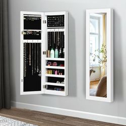 wall and door mirrored jewelry cabinet with led light – elegant storage & space-saving design