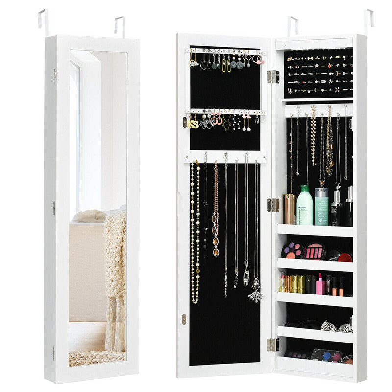 Wall and Door Mirrored Jewelry Cabinet with LED Light – Elegant Storage & Space-Saving Design