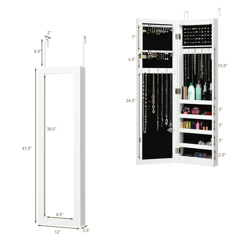 Wall and Door Mirrored Jewelry Cabinet with LED Light – Elegant Storage & Space-Saving Design
