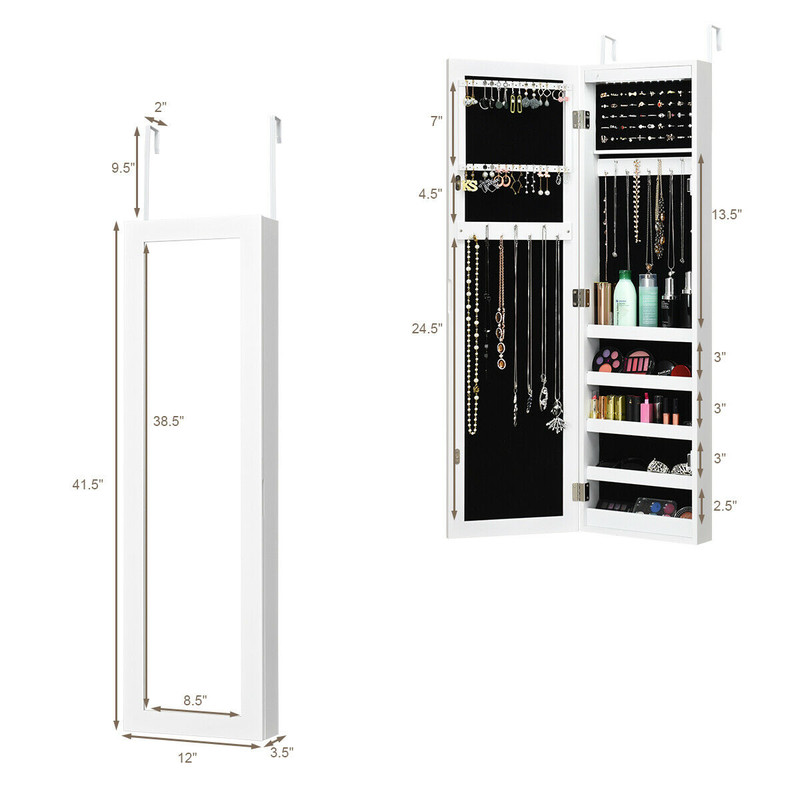 Wall and Door Mirrored Jewelry Cabinet with LED Light – Elegant Storage & Space-Saving Design