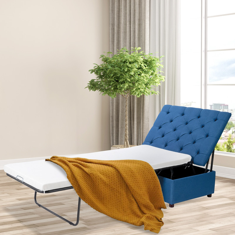 Multifunctional Folding Ottoman Sleeper Bed with Mattress, Guest Bed & Compact Sofa Bed for Office or Living Room
