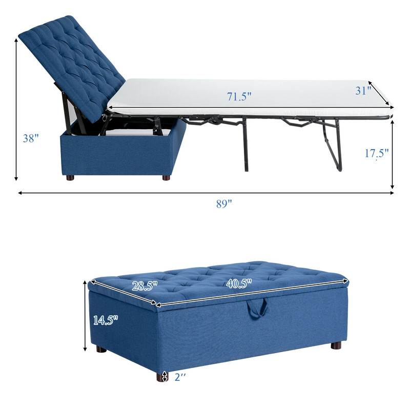 Multifunctional Folding Ottoman Sleeper Bed with Mattress, Guest Bed & Compact Sofa Bed for Office or Living Room