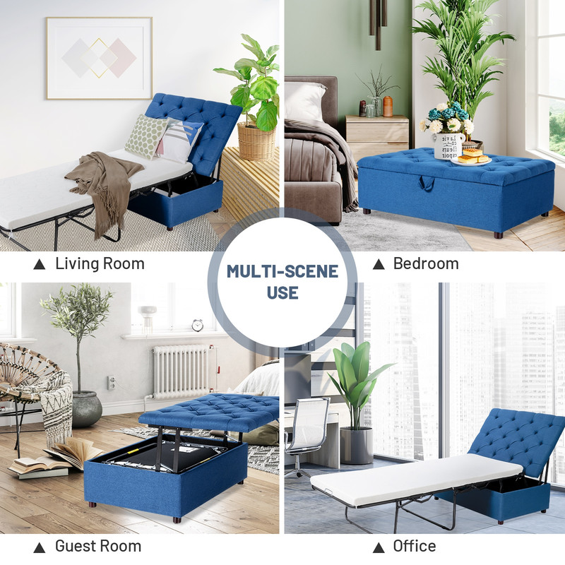 Multifunctional Folding Ottoman Sleeper Bed with Mattress, Guest Bed & Compact Sofa Bed for Office or Living Room