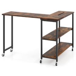 patented large free rotating sofa side table with wheels and storage shelf, multi-angle couch desk with bookshelves
