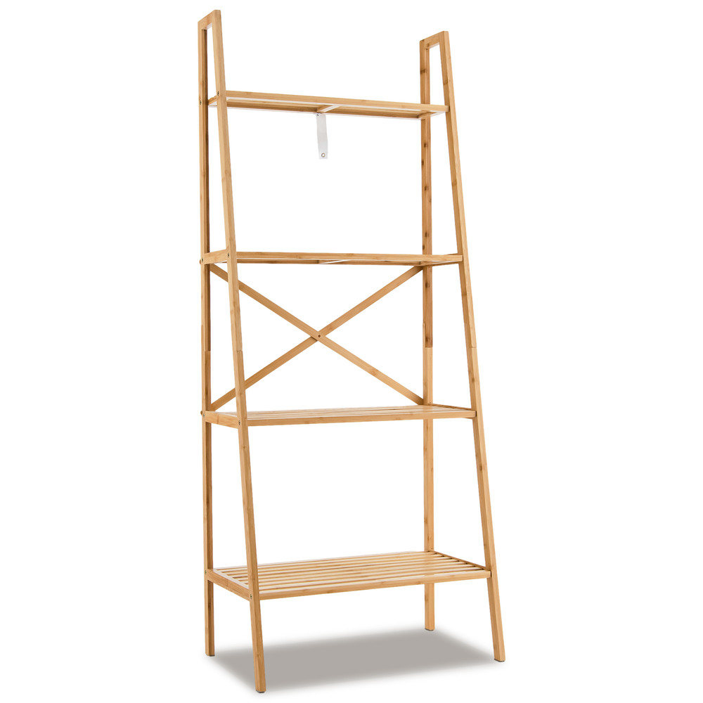 Natural Bamboo Ladder Bookshelf Freestanding Storage Shelf  Plant Stand With Rustic Design For Livi 0