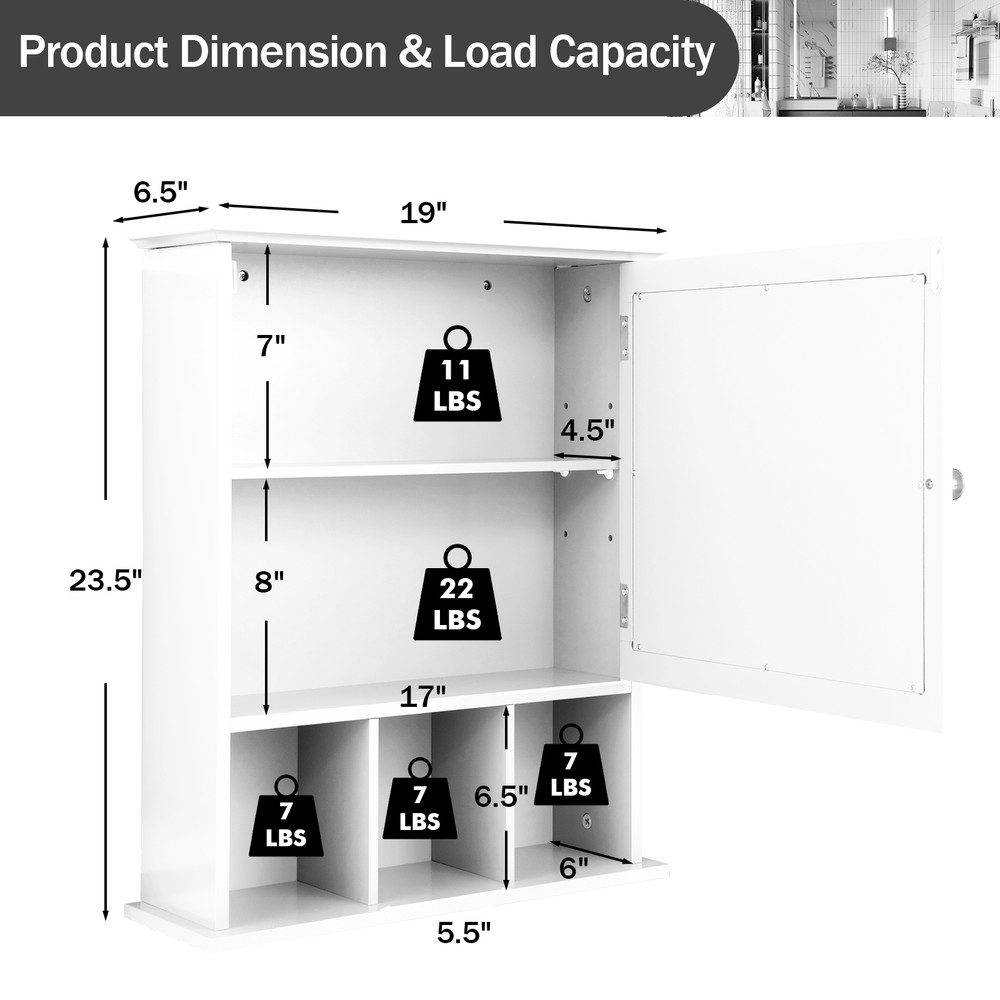 Modern Wall Mounted And Mirrored Bathroom Cabinet Medicine Storage Cabinet With Adjustable Shelves  6