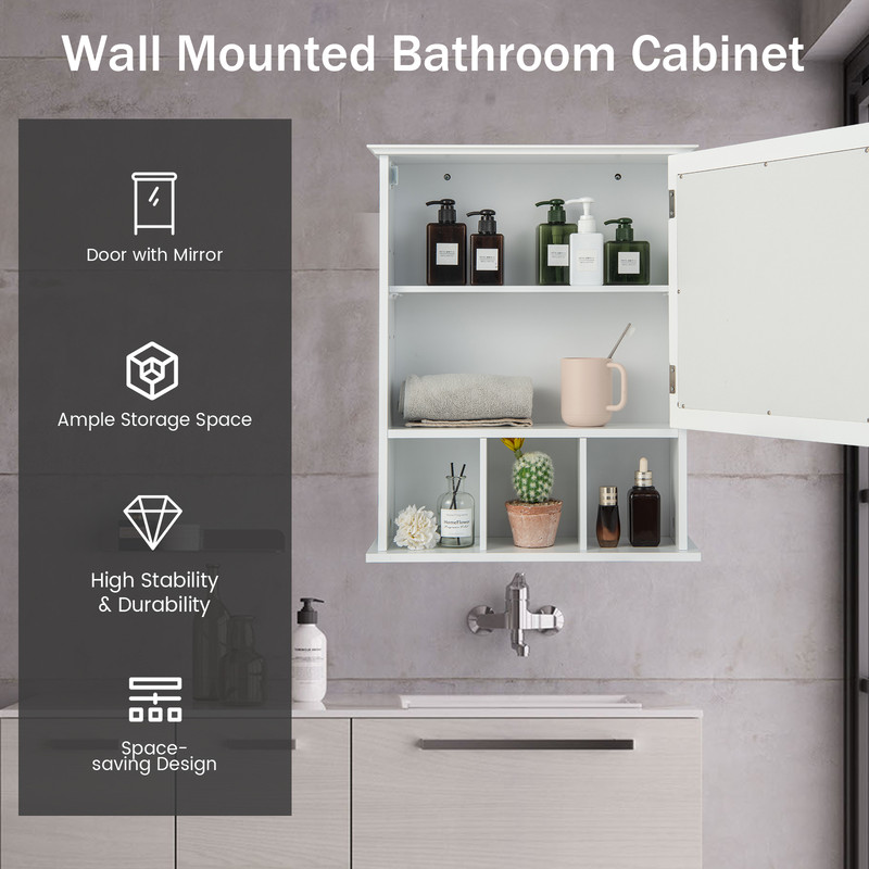 Modern Wall Mounted And Mirrored Bathroom Cabinet Medicine Storage Cabinet With Adjustable Shelves  4