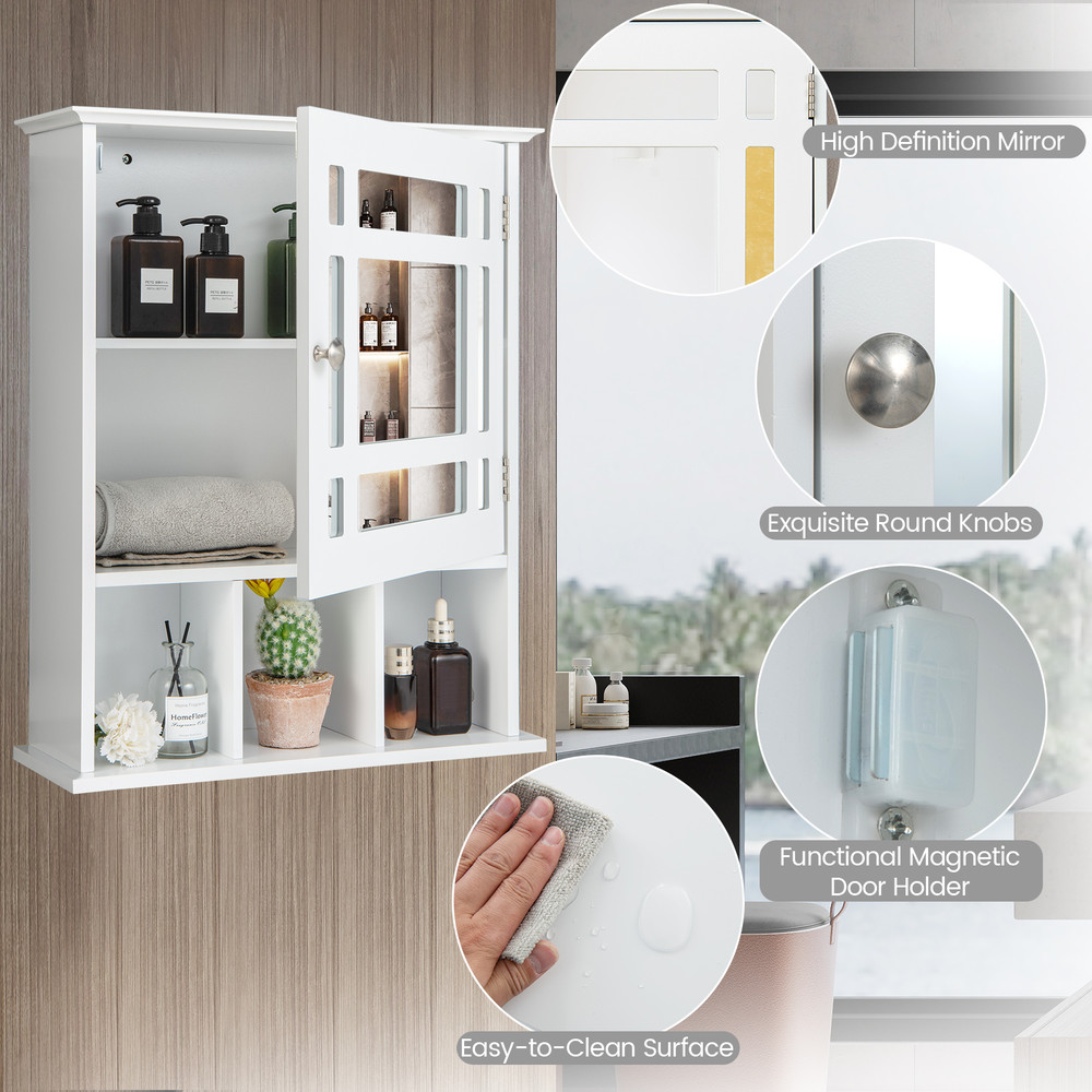 Modern Wall Mounted And Mirrored Bathroom Cabinet Medicine Storage Cabinet With Adjustable Shelves  5