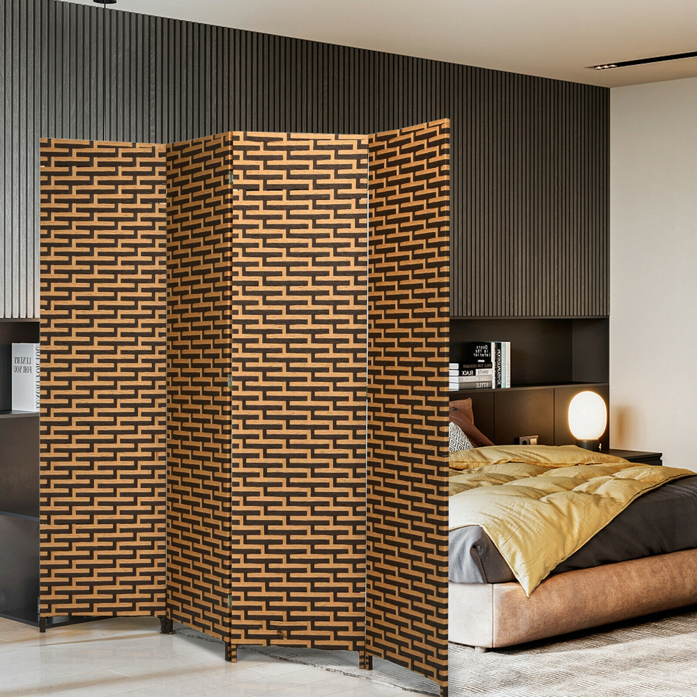 Decorative Panel Folding Privacy Partition Room Divider With Rustproof Hinge Natural Woven Freestan 1