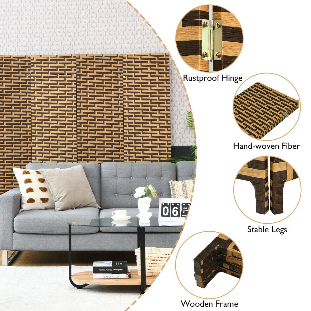 Decorative Panel Folding Privacy Partition Room Divider With Rustproof Hinge Natural Woven Freestan 2