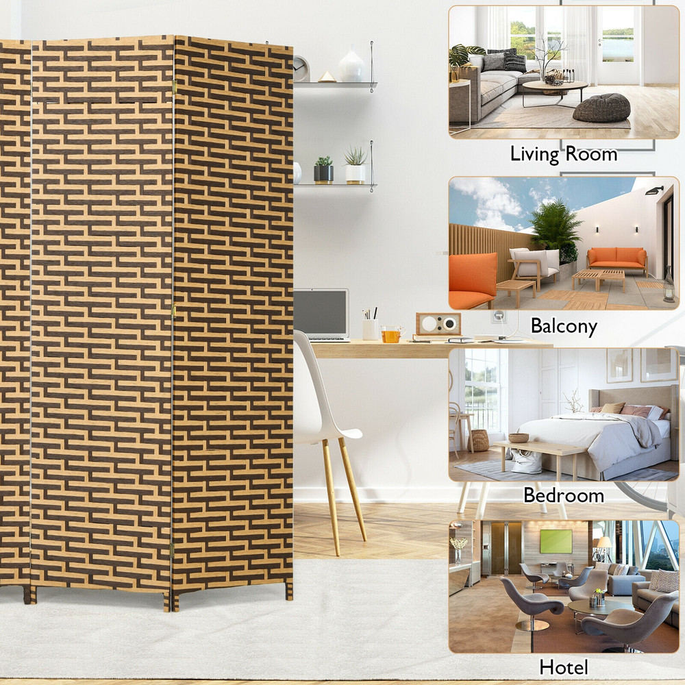 Decorative Panel Folding Privacy Partition Room Divider With Rustproof Hinge Natural Woven Freestan 3
