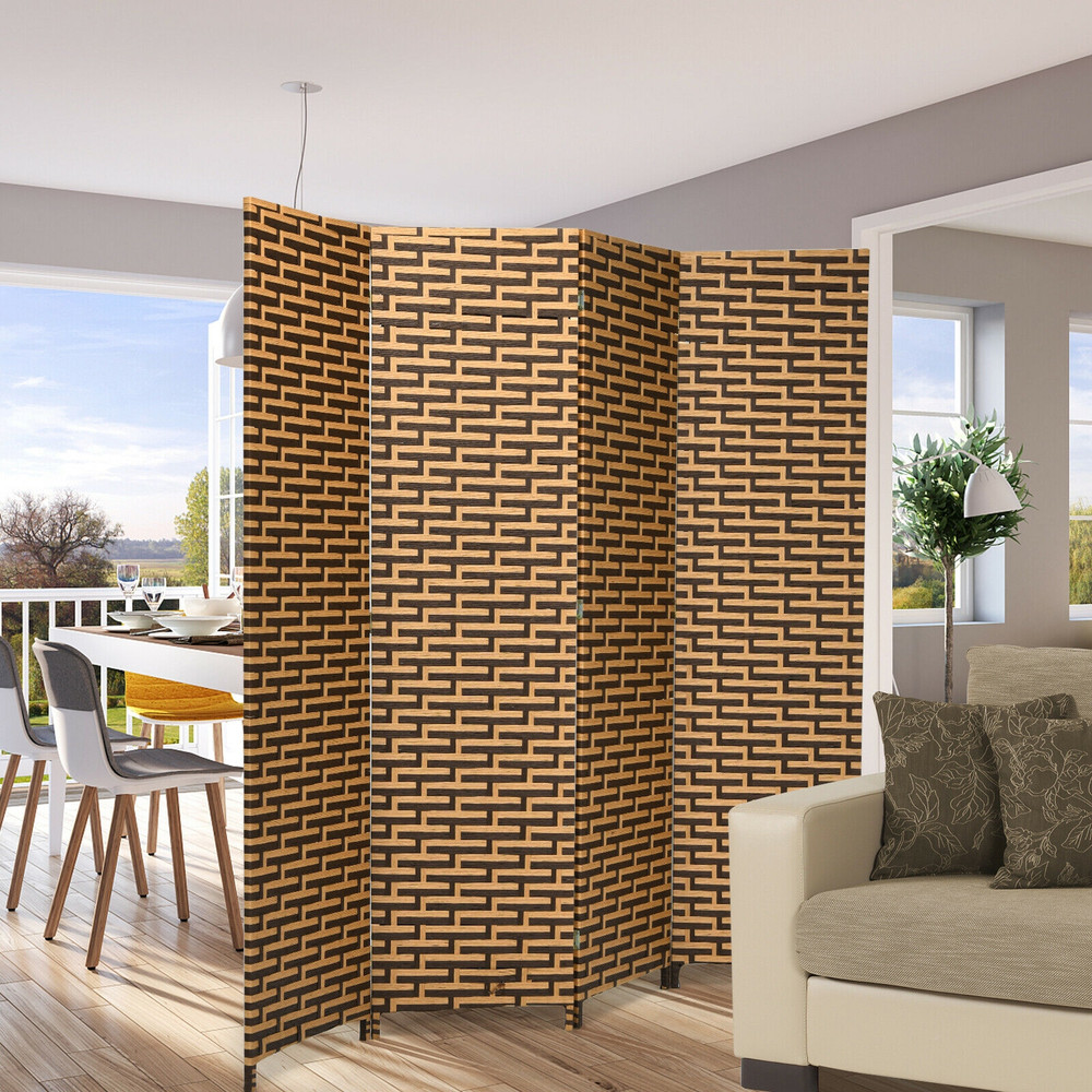 Decorative Panel Folding Privacy Partition Room Divider With Rustproof Hinge Natural Woven Freestan 4