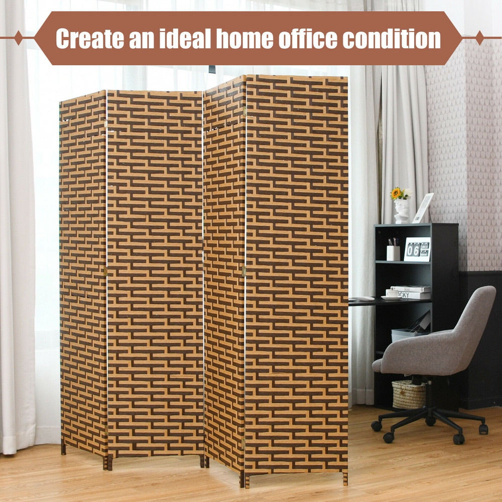 Decorative Panel Folding Privacy Partition Room Divider With Rustproof Hinge Natural Woven Freestan 5