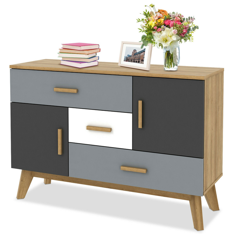 Modern Freestanding Storage Floor Cabinet With Doors And Drawers Wooden Organizer For Bedroom Hallw 5