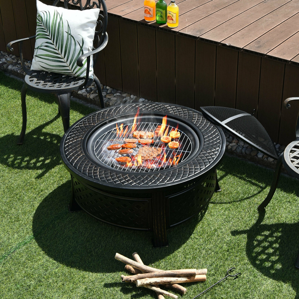 Multifunctional Outdoor Fire Pit With BBQ Grill  Durable HighTemperature Resistant Steel Ideal For  1