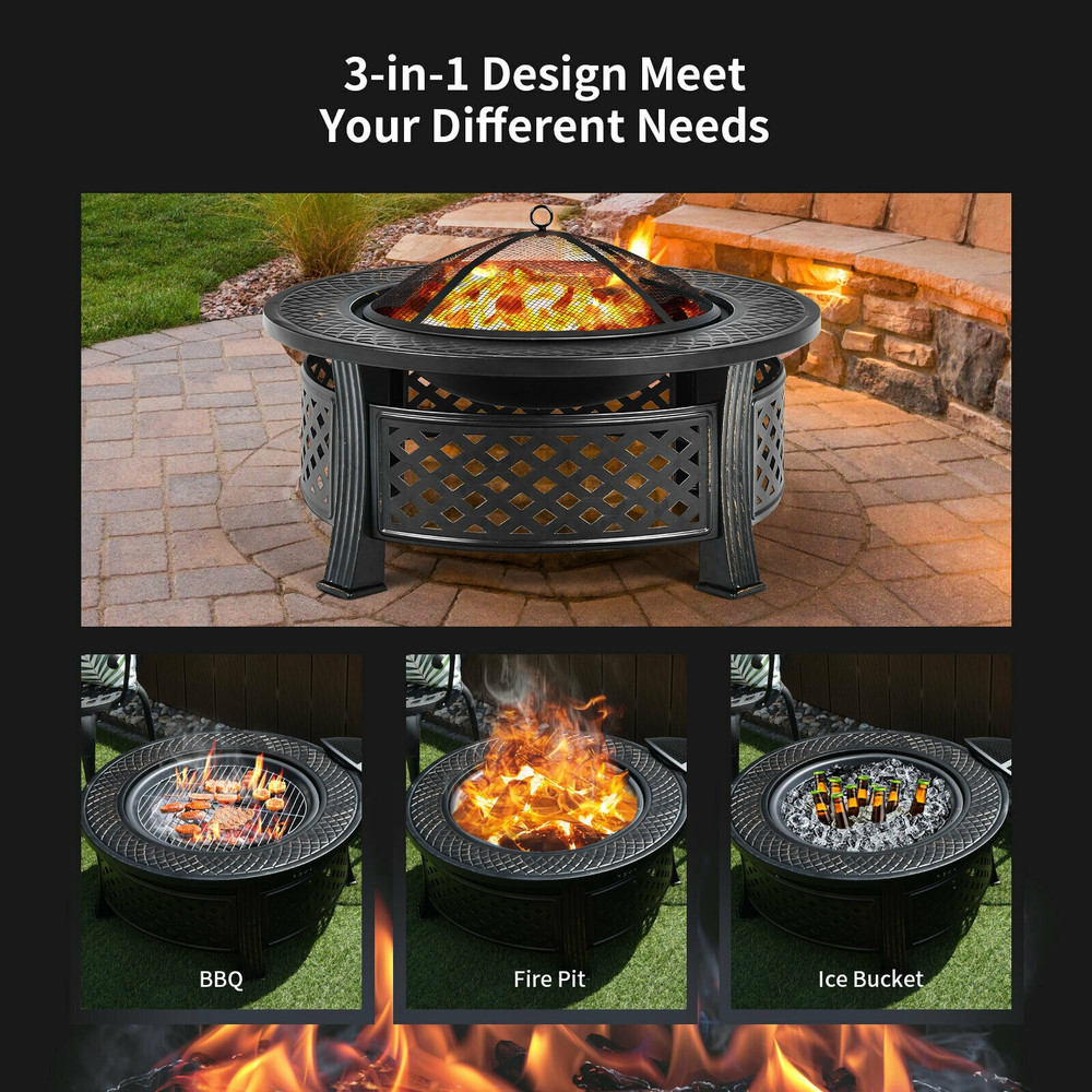 Multifunctional Outdoor Fire Pit With BBQ Grill  Durable HighTemperature Resistant Steel Ideal For  2
