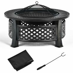 multifunctional outdoor fire pit with bbq grill & durable high-temperature resistant steel, ideal for backyard gathering