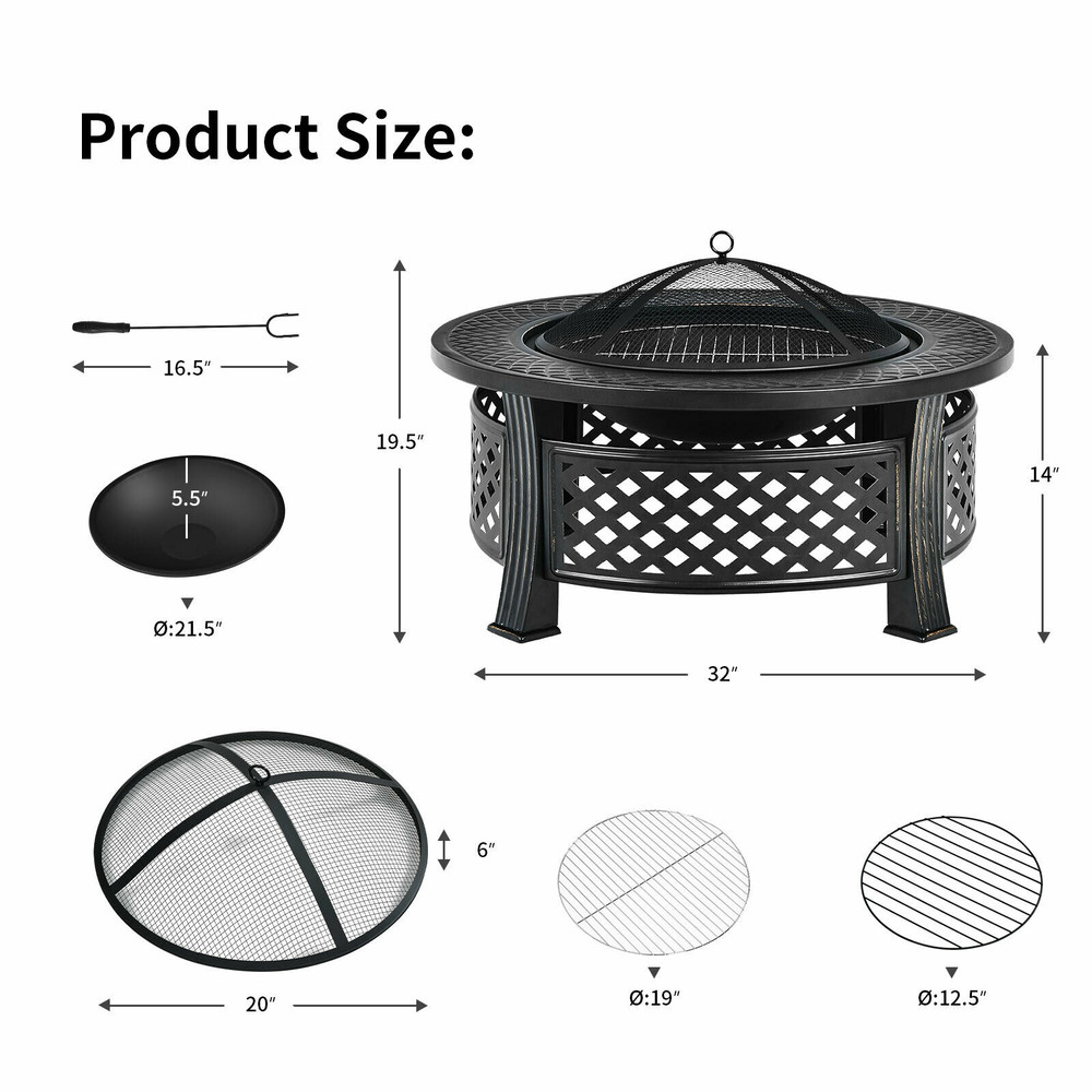 Multifunctional Outdoor Fire Pit With BBQ Grill  Durable HighTemperature Resistant Steel Ideal For  7